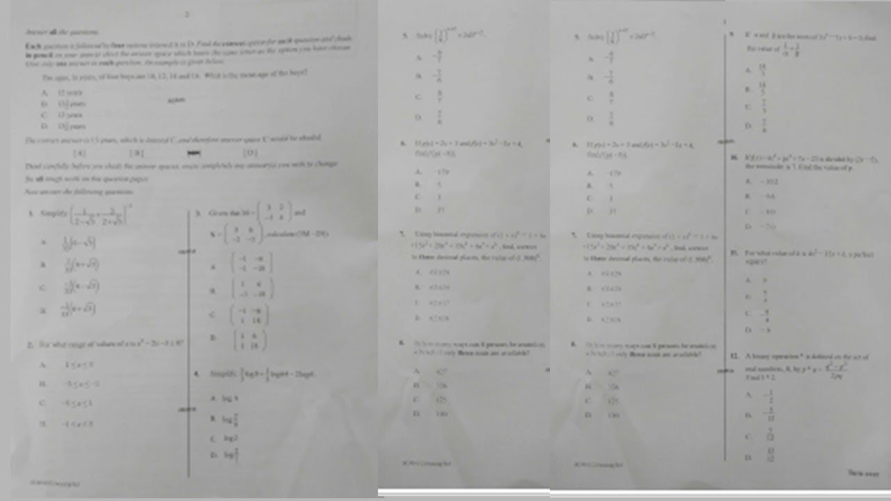 WASSCE 2021 Elective Mathematics paper 1 questions 1 to 10