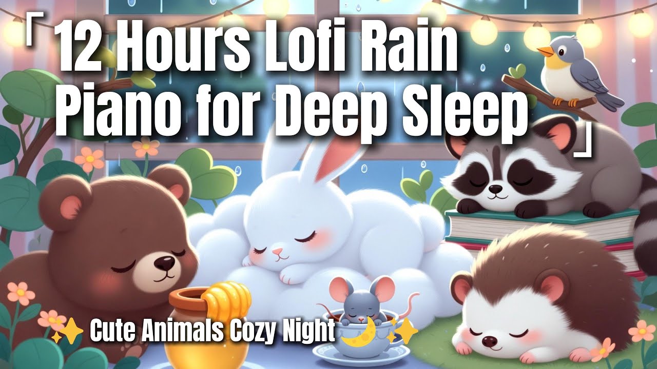 12 Hours Lofi Rain & Piano Deep Sleep with Cute Animals Compilation | 12小时雨声钢琴助眠 | 小动物合集陪睡Lofi睡眠音乐