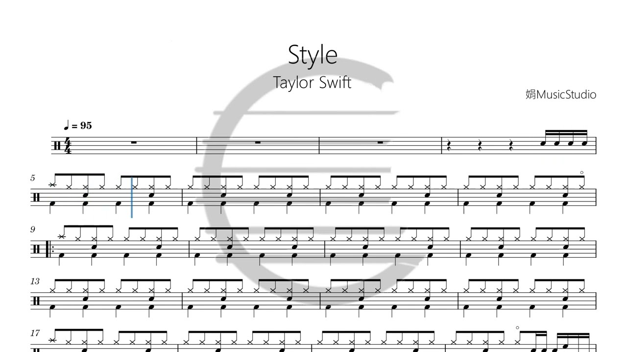 Taylor Swift Style Taylor's Versionドラム楽譜sheetdrum score
