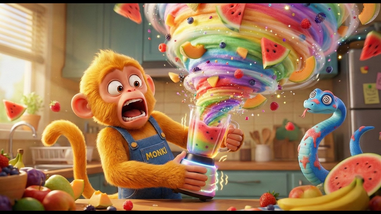 Funny Monkey vs Magic Blender! 🌪️ Making Rainbow Watermelon Ice Cream