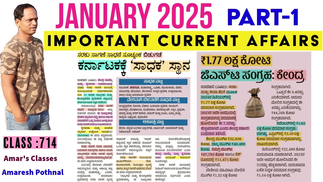 Class 714 | JANUARY 2025 PART-1 | Current Affairs in Kannada | Amaresh Pothnal | Amar's Classes |