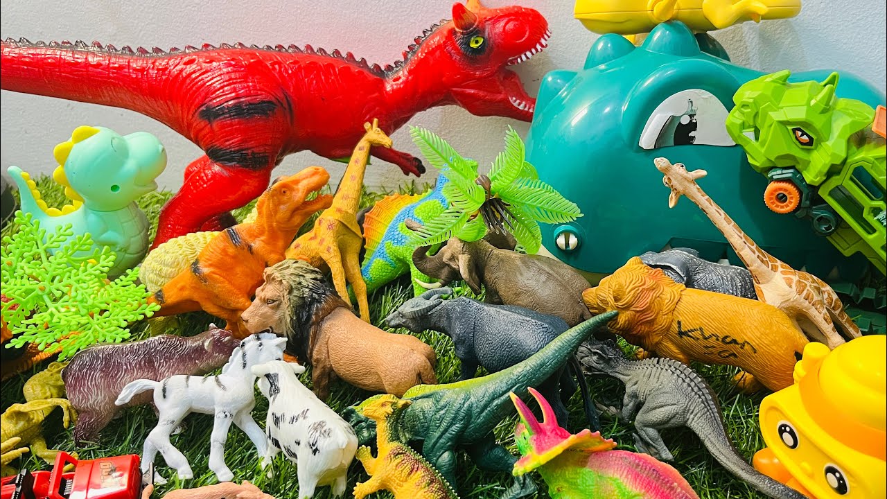 Dinosaur and Animals | T-rex Tiger zebra cow Lion Giraffe Bear Elephant 
