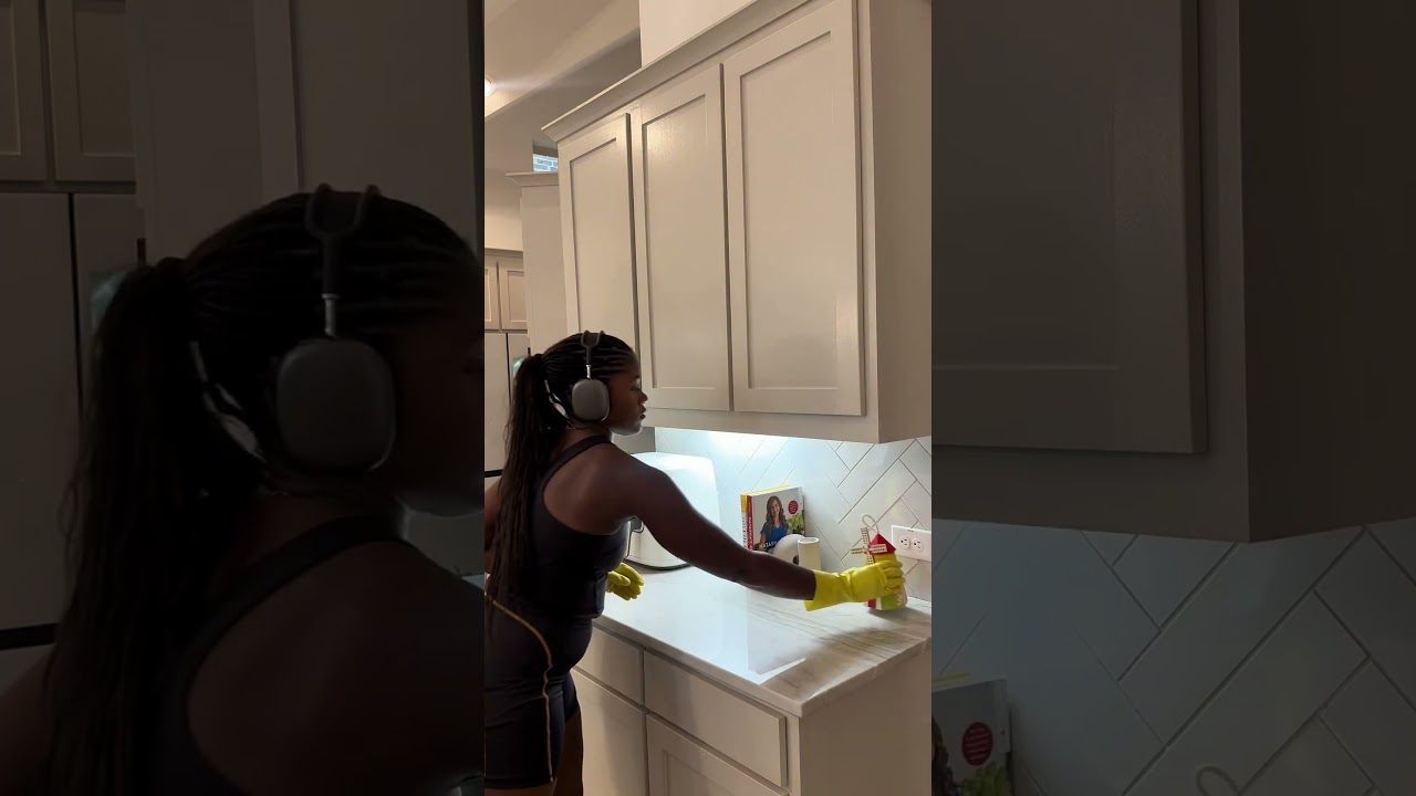 Deep cleaning the kitchen after a full day of cooking! Fresh starts feel so good. 🧼✨ #kitchenreset