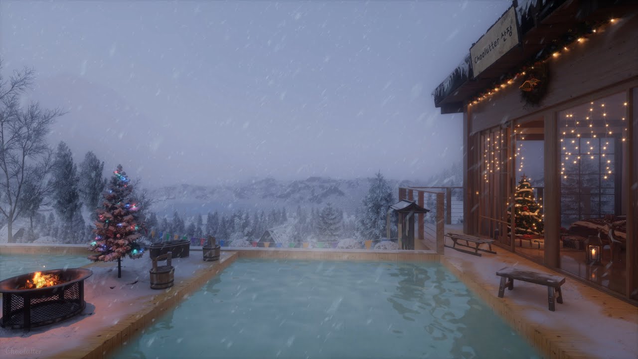 Christmas Blizzard at Choolutter Lodge | Snowstorm, Crackling Fire, Wind, Water Sounds, White Noise