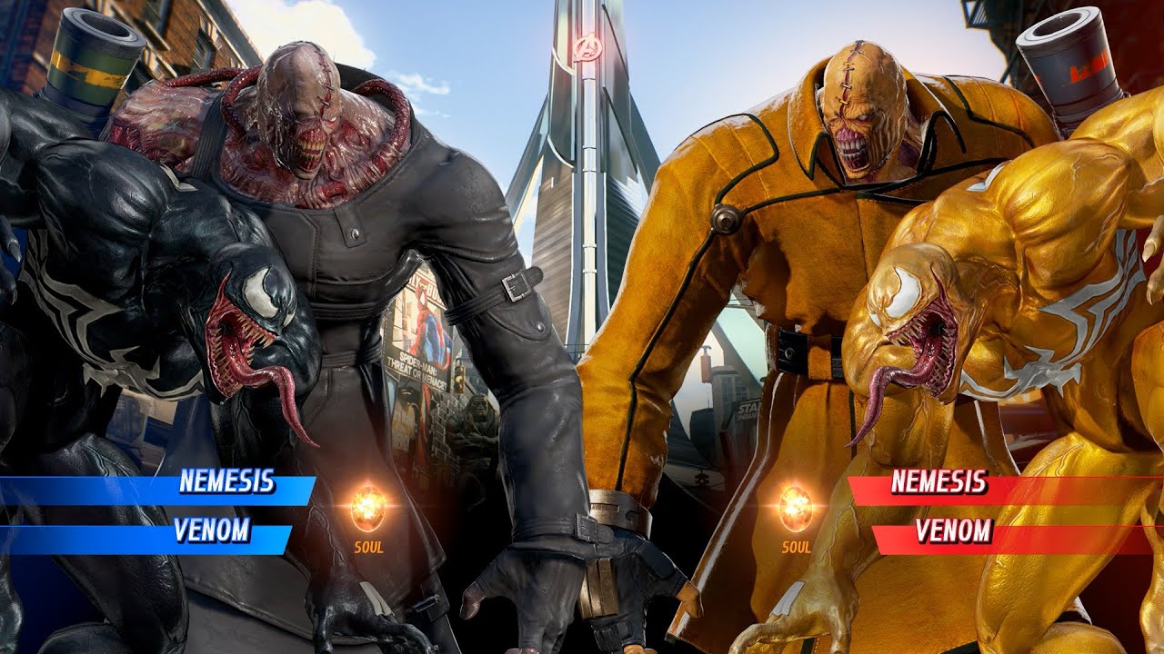 Желтый Веном и Желтый Немезида против Венома и Немезиды &mdash; Marvel vs Capcom Infinite