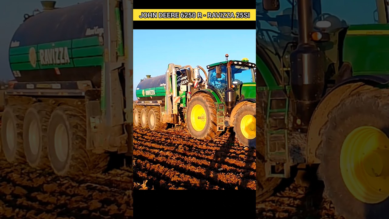 Trattore JOHN DEERE 6250 R - RAVIZZA Maxi Cargo 25SI - Interramento Liquami #tractor #243 #shorts