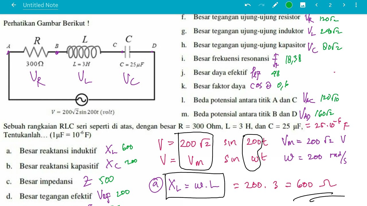 Menghitung reaktansi kapasitif induktif arus efektif rangkaian seri RLC