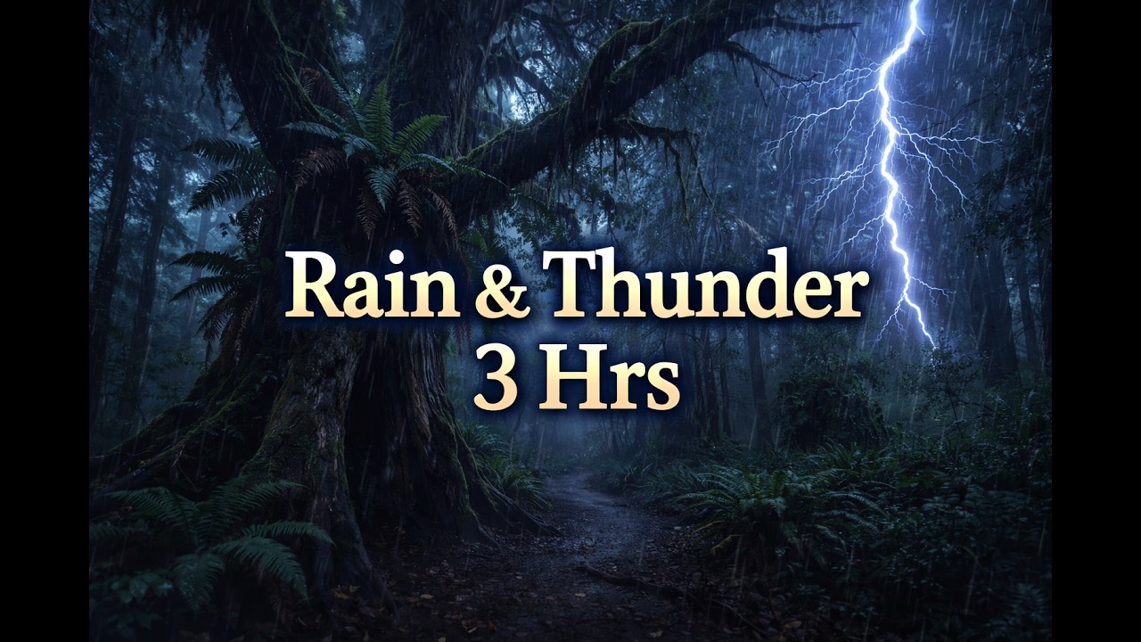 3 Hours of Rain and Thunder in a Dark Ancient Forest 🌲🌧️⚡ | Relaxing Nature Ambience”
