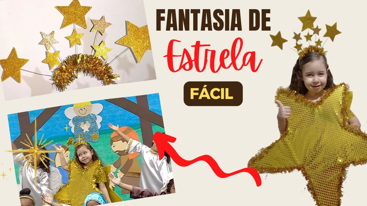 Como Fazer Fantasia de ESTRELA  Infantil completa de Papelão com Tiara  @Juh Lilás