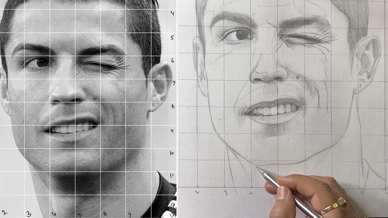 Drawing Cristiano Ronaldo | Portrait Drawing for Beginners | Grid Method Drawing  @UR · Cristiano