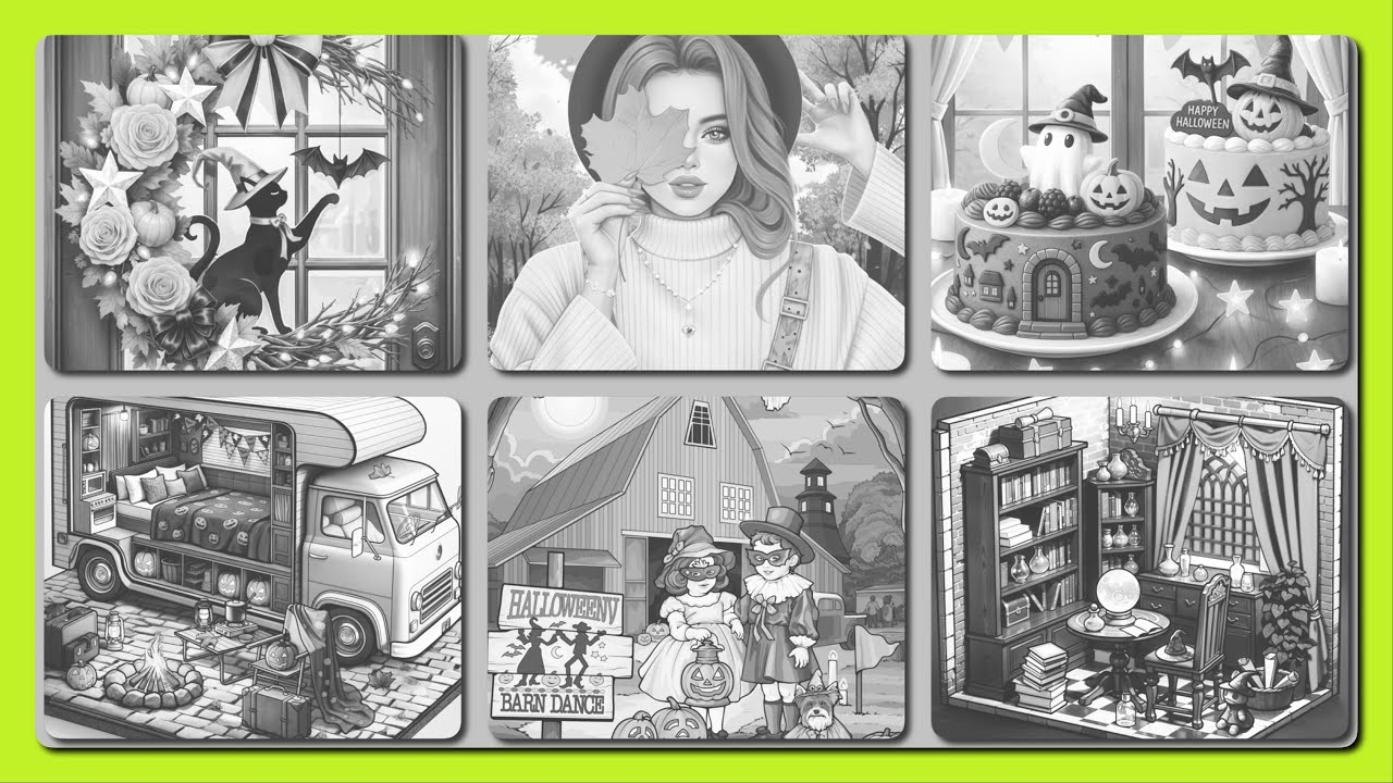 Zen Color by Number Halloween Collage Farm Party & Crystal Ball Special Pictures #zencolor #coloring