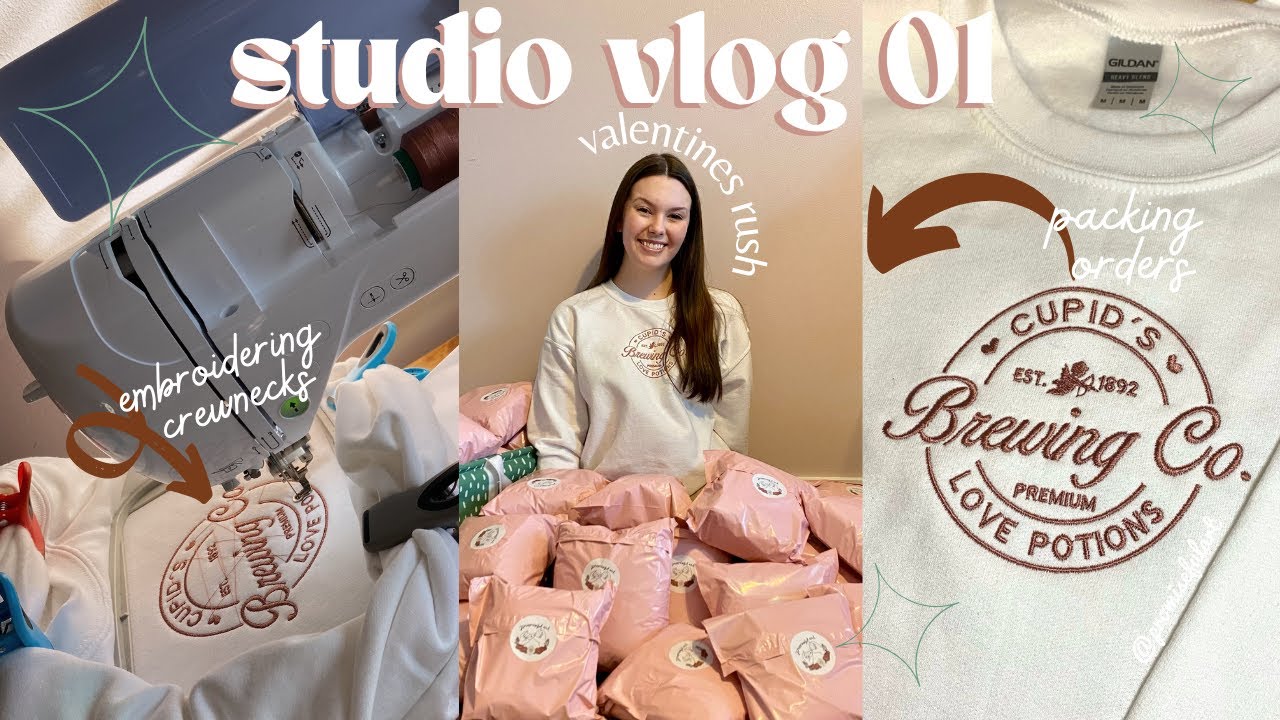 making & packing 50+ valentine orders, rush as a small embroidery business owner / studio vlog 01