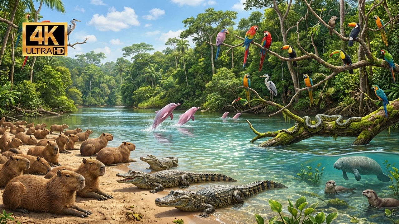 Relaxing Walk In The Amazon: Pink Dolphins, Capybaras & The Gentle Giants (4K HDR)