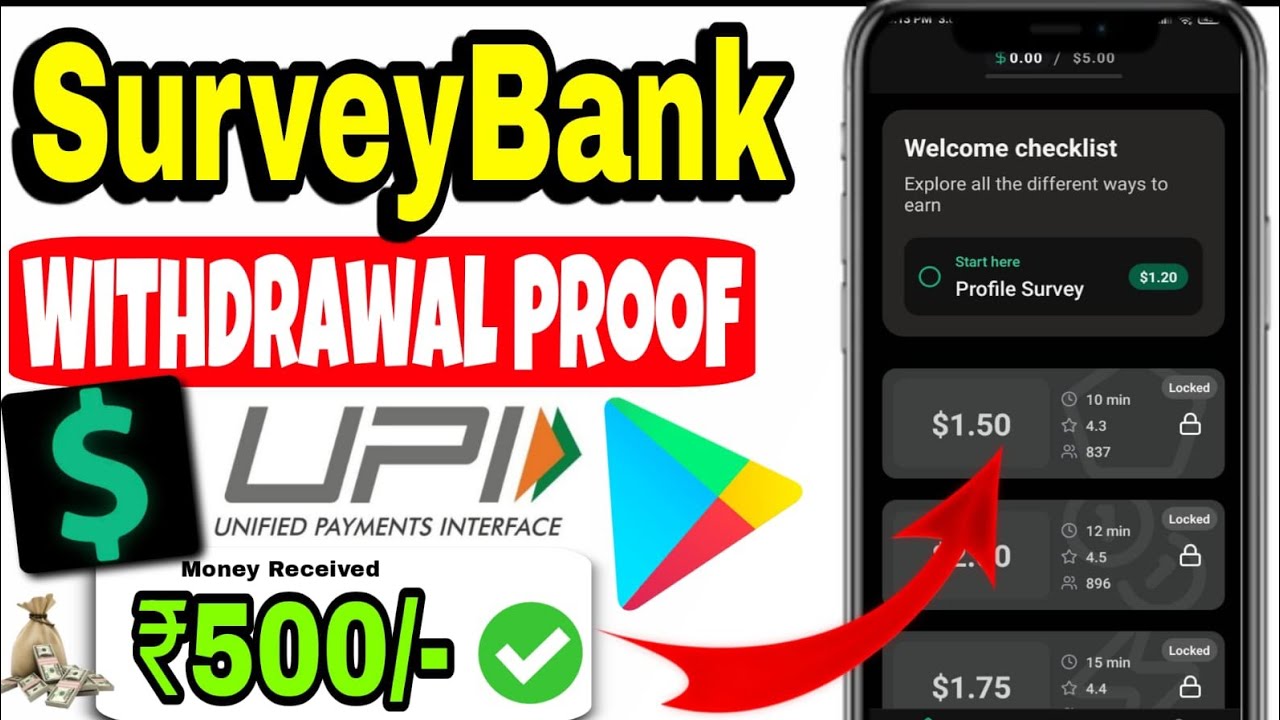 SurveyBank App Withdrawal Proof 🔥🤑 SurveyBank App Real Or Fake 💥💰 Online Survey Earning App