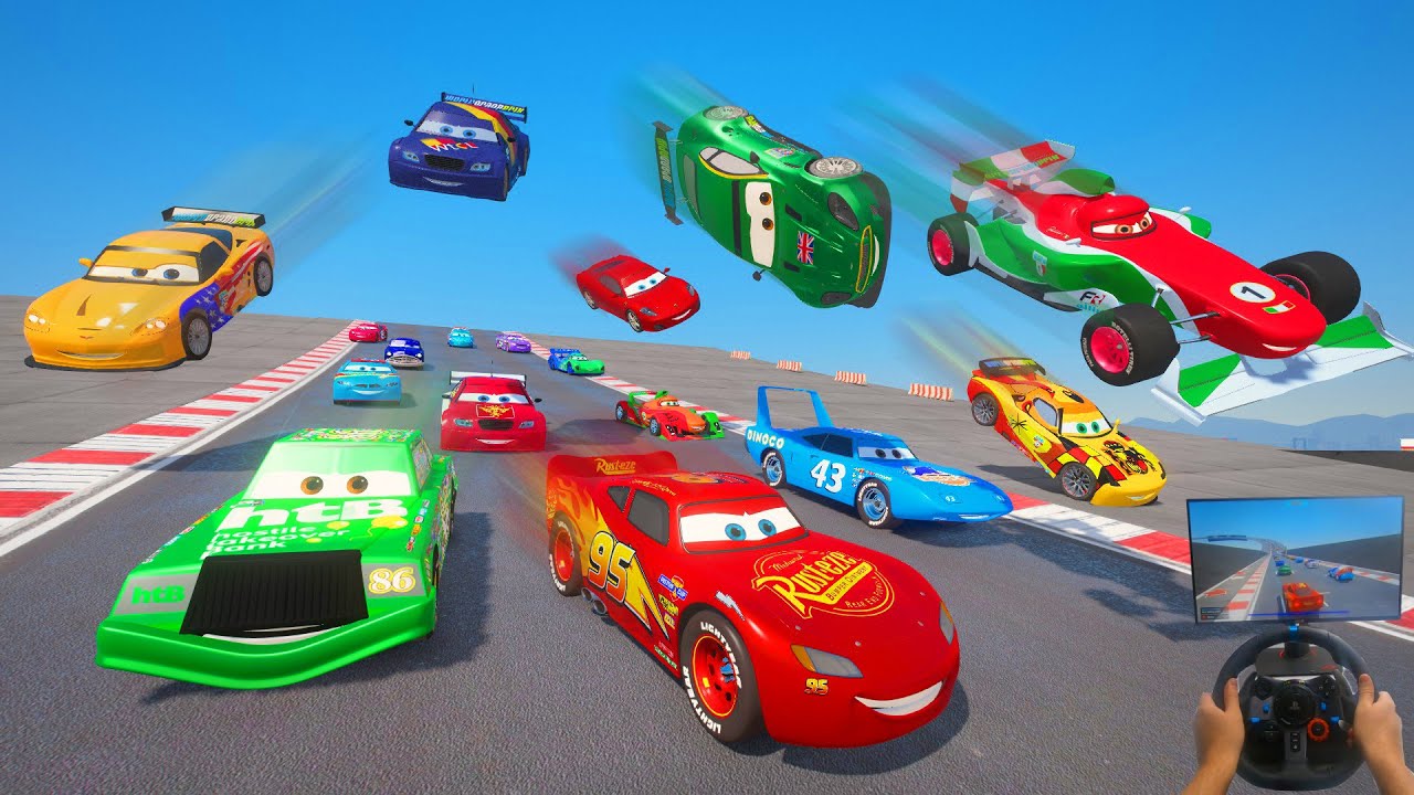 Race Crazy Cars McQueen VS Chick Hicks & Friends The King Francesco Bernoulli Hudson Miguel Camino