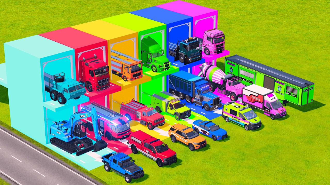 WORK WITH COLORS | TRANSPORT SMALL VEHICLES, FIRE TRUCK & POLICE TRUCK WITH MERCEDES TRUCK | FS 22