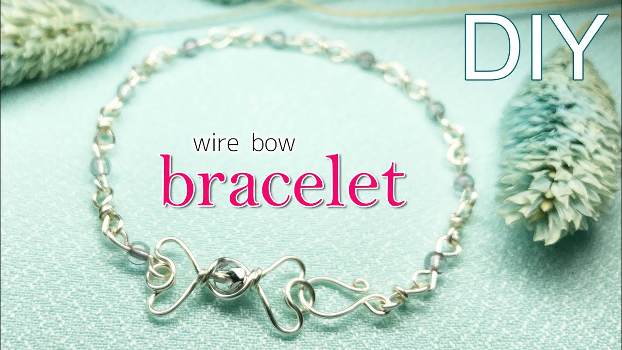 リボンがいっぱい🎀ワイヤーチェーンブレスレットの作り方 | ワイヤーアクセサリー | How to make wire bow chain bracelet | Wire jewelry