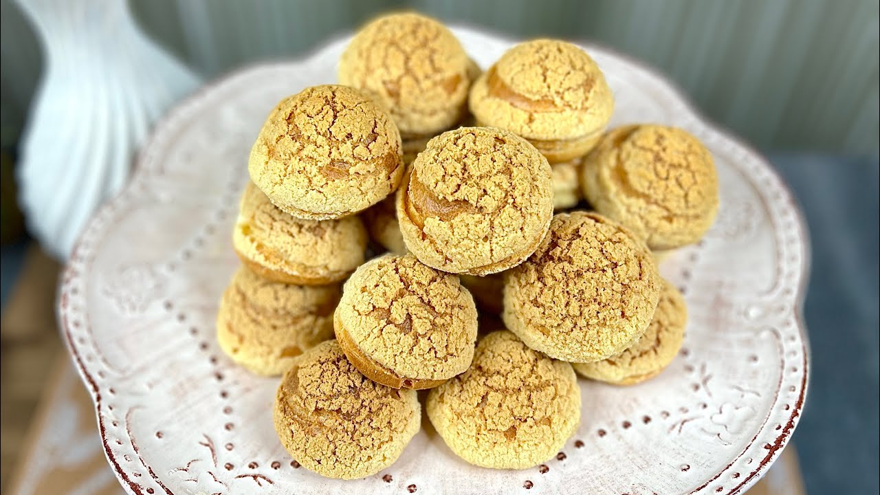 ÜZƏRİ XIRÇILTILI İÇİ VANİLLİ KREMLİ FRANSIZ EKLERİ | Choux au craquelin | Şu (Choux) 