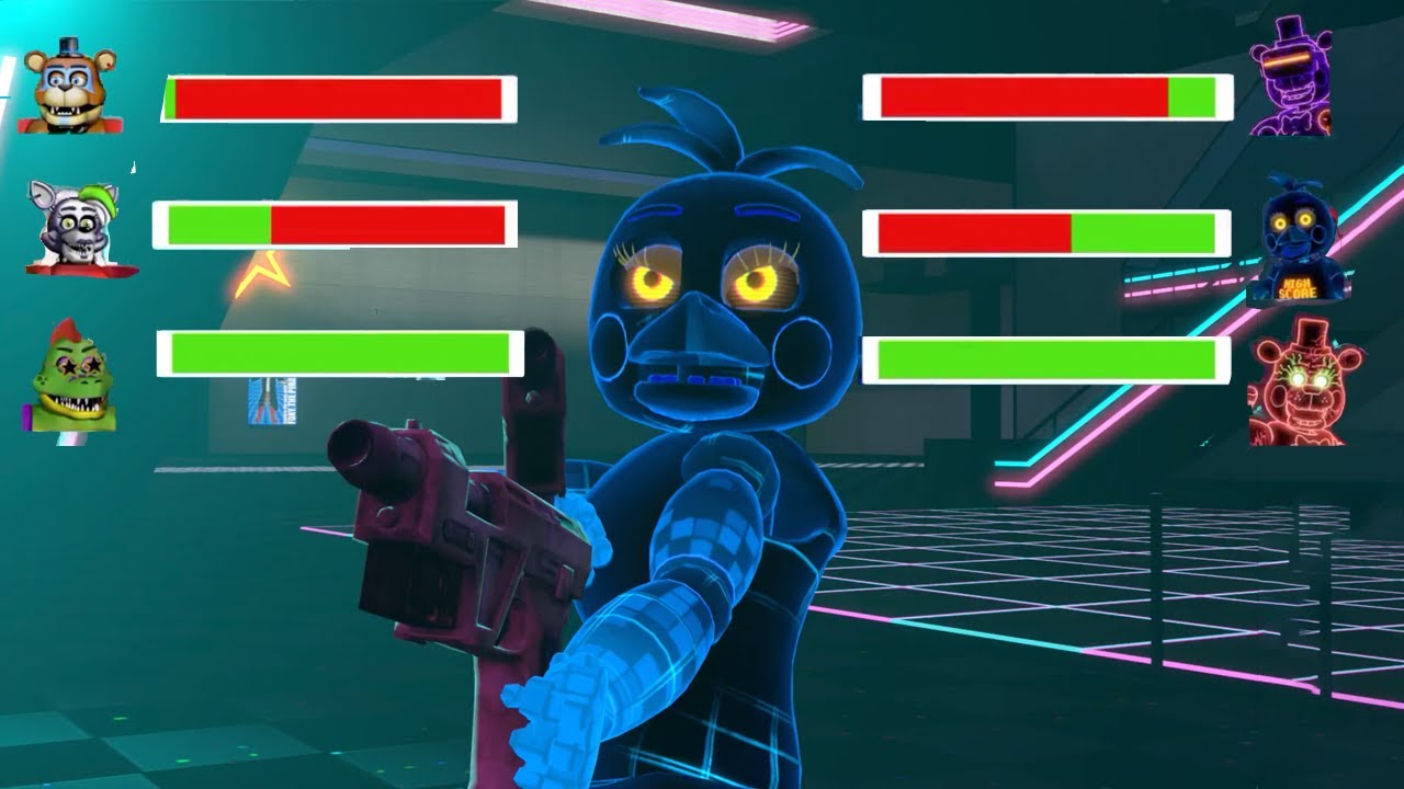 [SFM FNaF] Arcade Mayhem Vs Glamrock Animatronics With Healthbars!