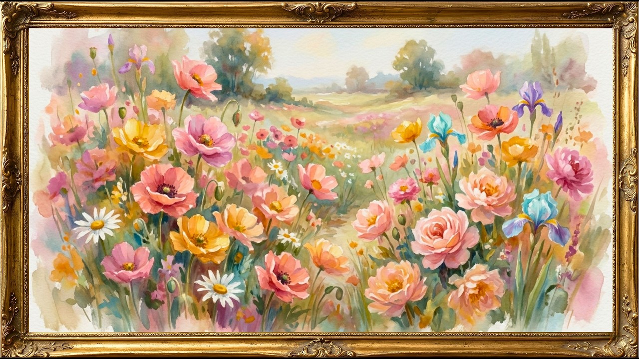 Enchanted Wildflower Meadow - Impressionist Watercolor - 4K Frame TV Art