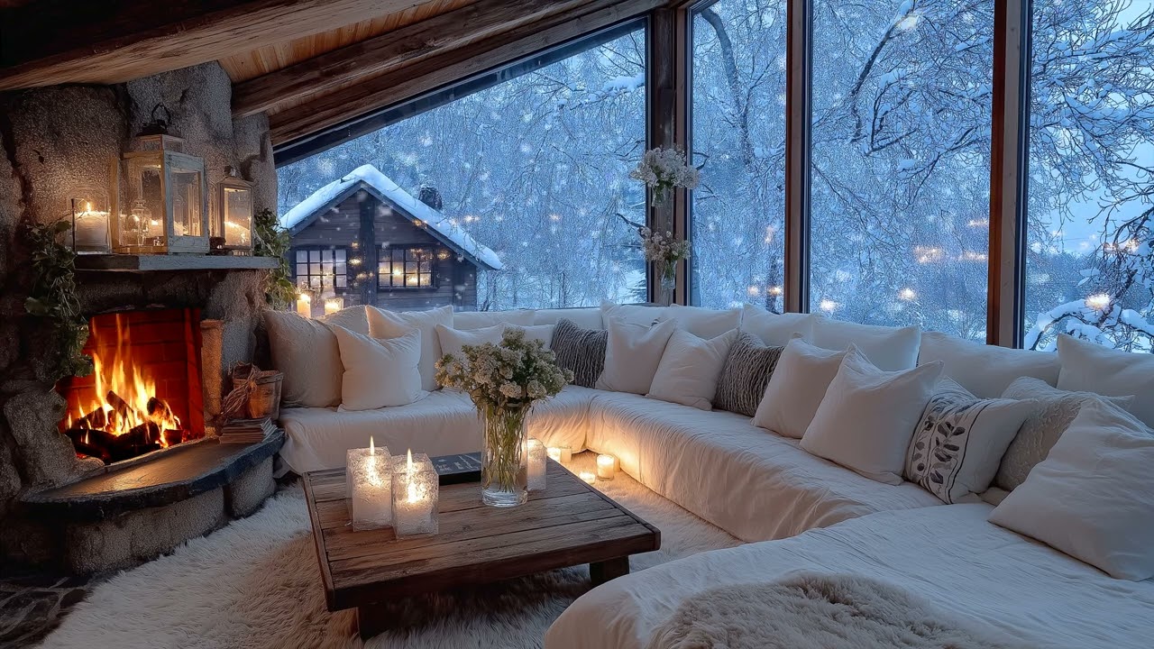 🎹 2 Hours of Calm Candlelight Piano Music | White Lounge with Flowers & Snow for Deep Focus Study
