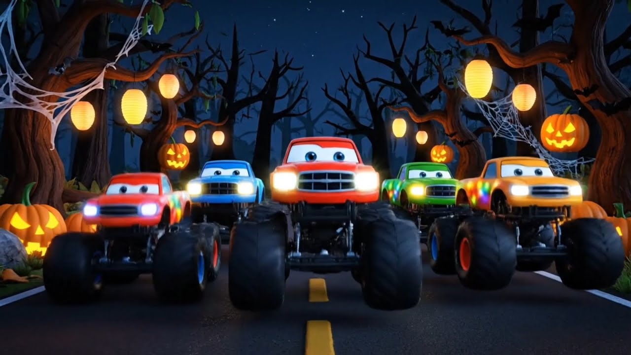 Spooky Monster Trucks in the Haunted Forest! 👻🚚 | Fun Halloween Nursery Rhyme for Kids 