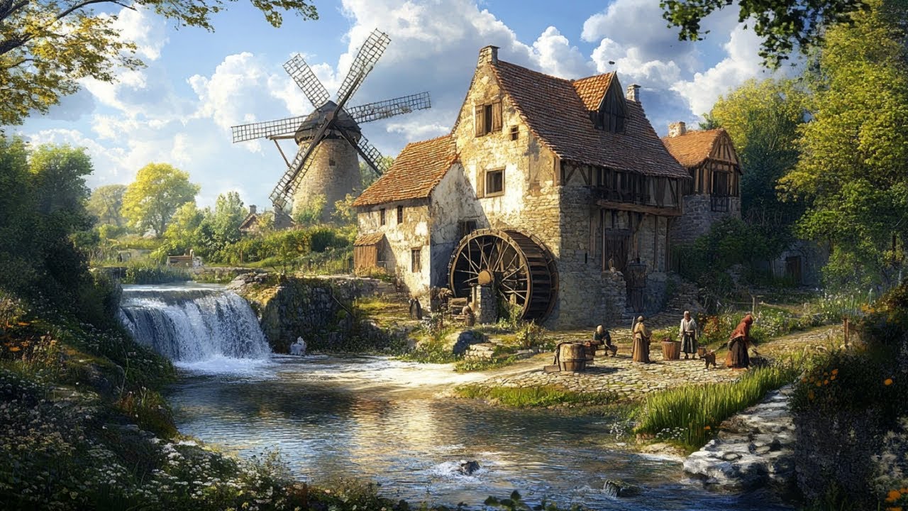 Medieval Music and Ambience | Peaceful Windmill Village by the River