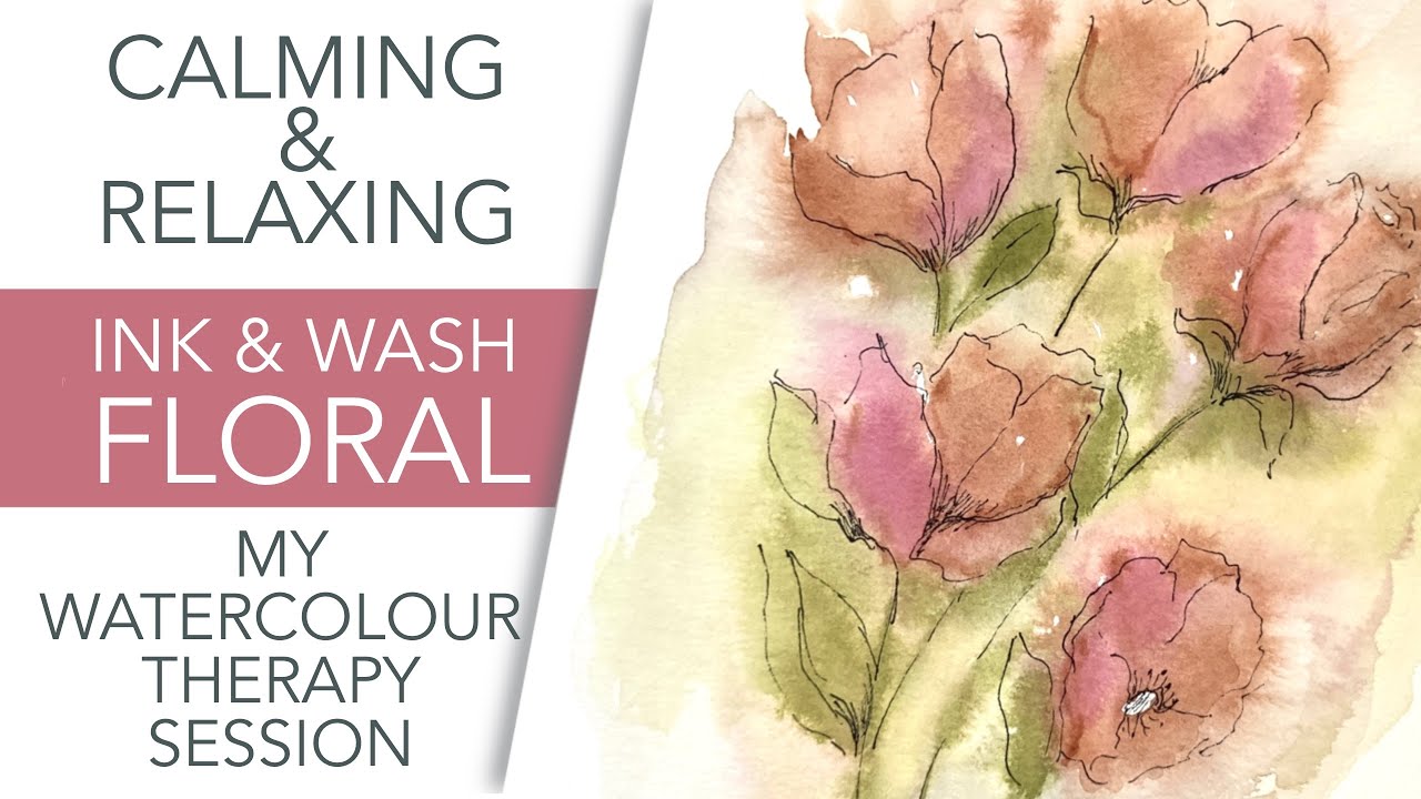 Line & Wash Watercolor Flowers - Calming Watercolor Art Therapy Session