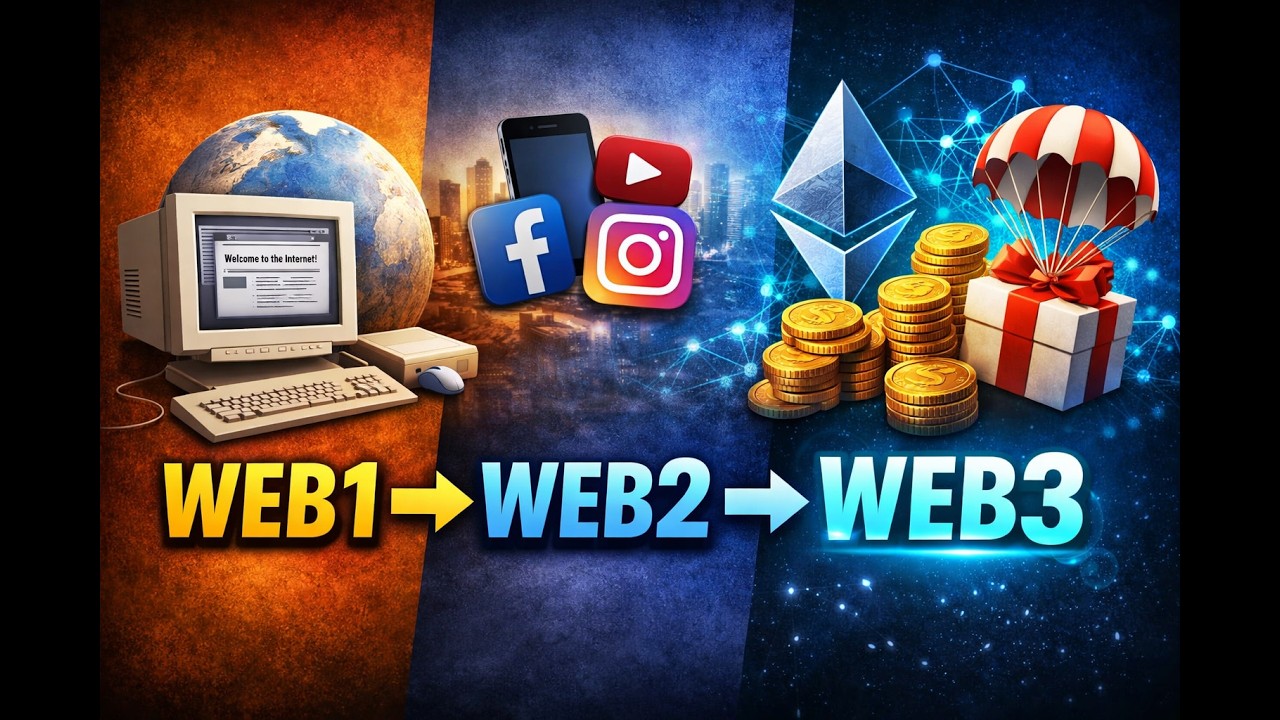 What Is Web3? Web1 &rarr; Web2 &rarr; Web3 Explained (Why Crypto Projects Give Airdrops)