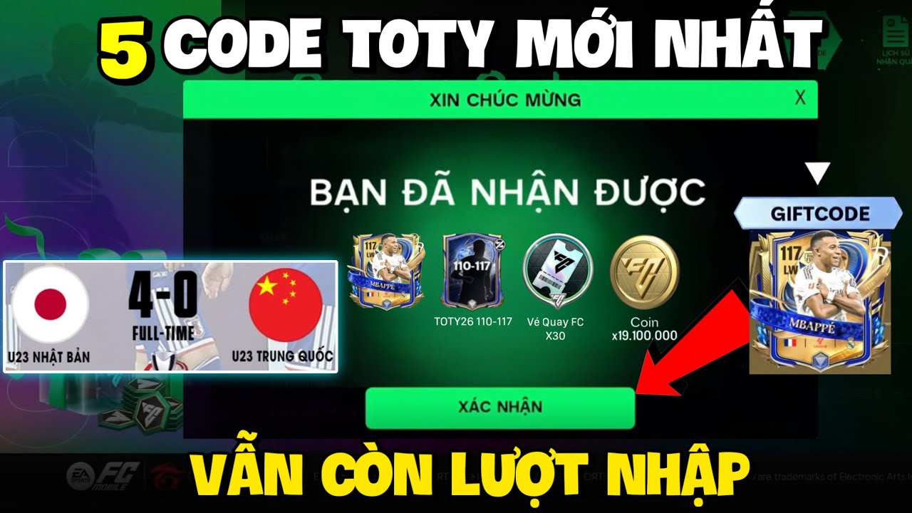 Nhập 5 Code TOTY 26 Fc Mobile VN Mới Nhất Nhận Vé Quay FC Và Pack Cầu Thủ Miễn Phí Còn Sử Dụng Được