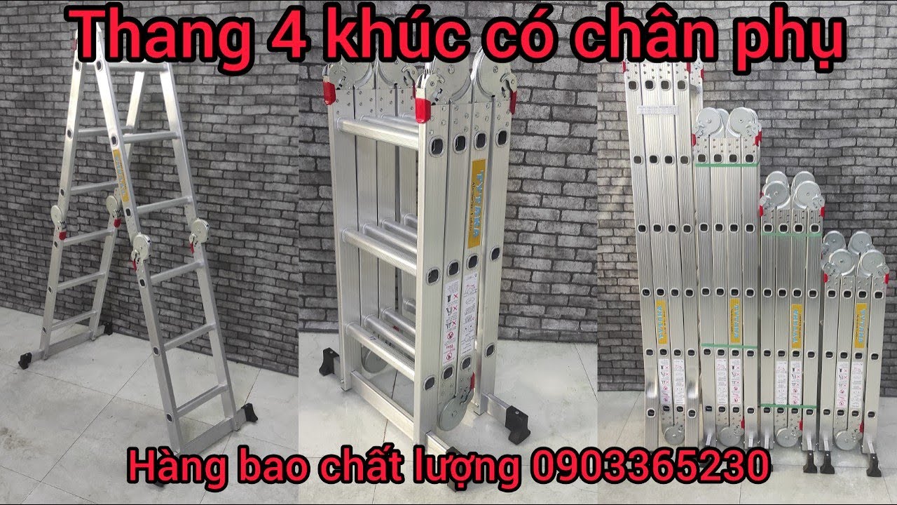 Thang nhôm gấp 4 khúc TYTAKA loại có chân phụ model TK403C