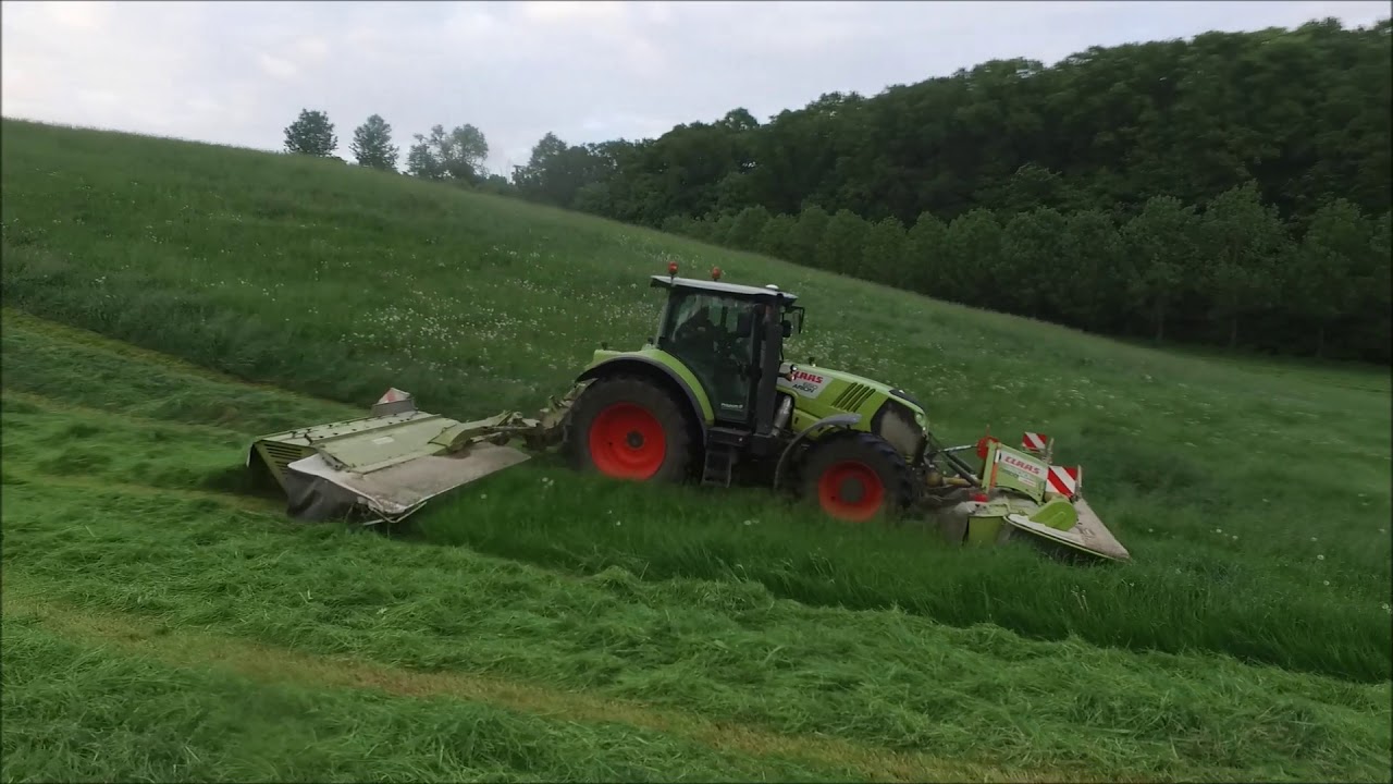 Mowing grass/gras maaien 2018  claas arion 650 and 2x claas contour