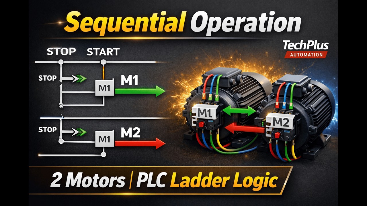 Sequential Operation for 2 Motors | PLC Ladder Logic Tutorial