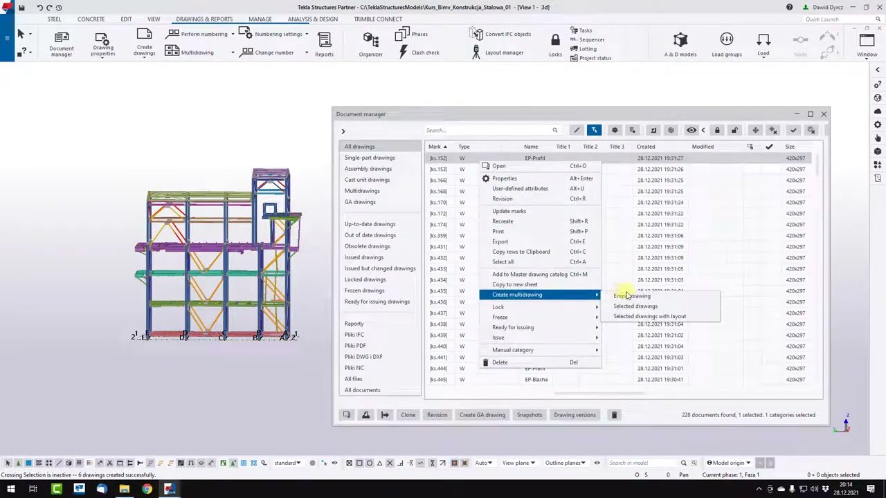 Kurs Tekla Structures - Tworzenie rysunków zbiorczych