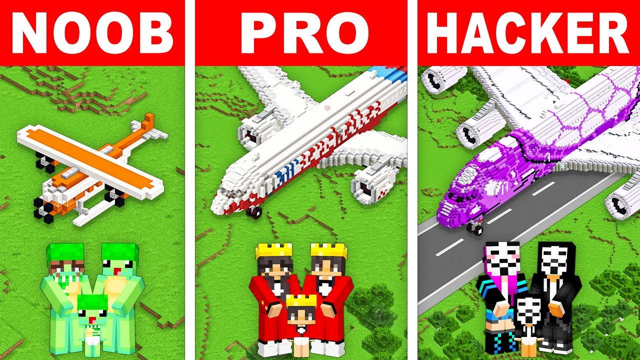 NOOB vs PRO: FAMILY PLANE HOUSE Build Challenge In Minecraft!
