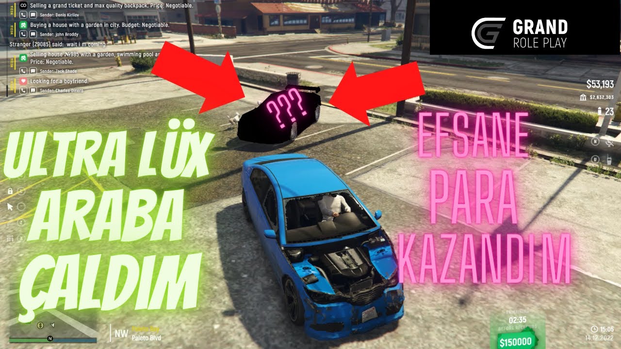 GTA 5 GRAND RP'DE ULTRA LÜX ARABA ÇALDIM !! NE KADAR PARA KAZANDIM ? OLAYLI ARABA ÇALMA !!!!