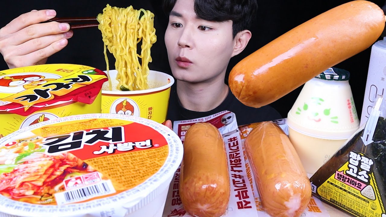 카구리 김치사발면 편의점 라면 소세지 먹방ASMR MUKBANG SPICY FIRE NOODLES & SAUSAGE ラーメン ソーセージ eating sounds
