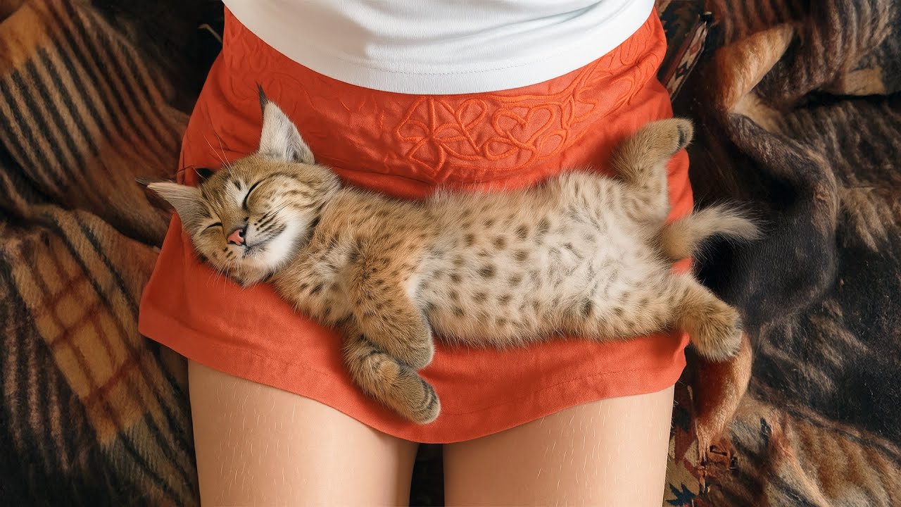 This bobcat kitten found his favorite lap pillow, watch his priceless reaction...