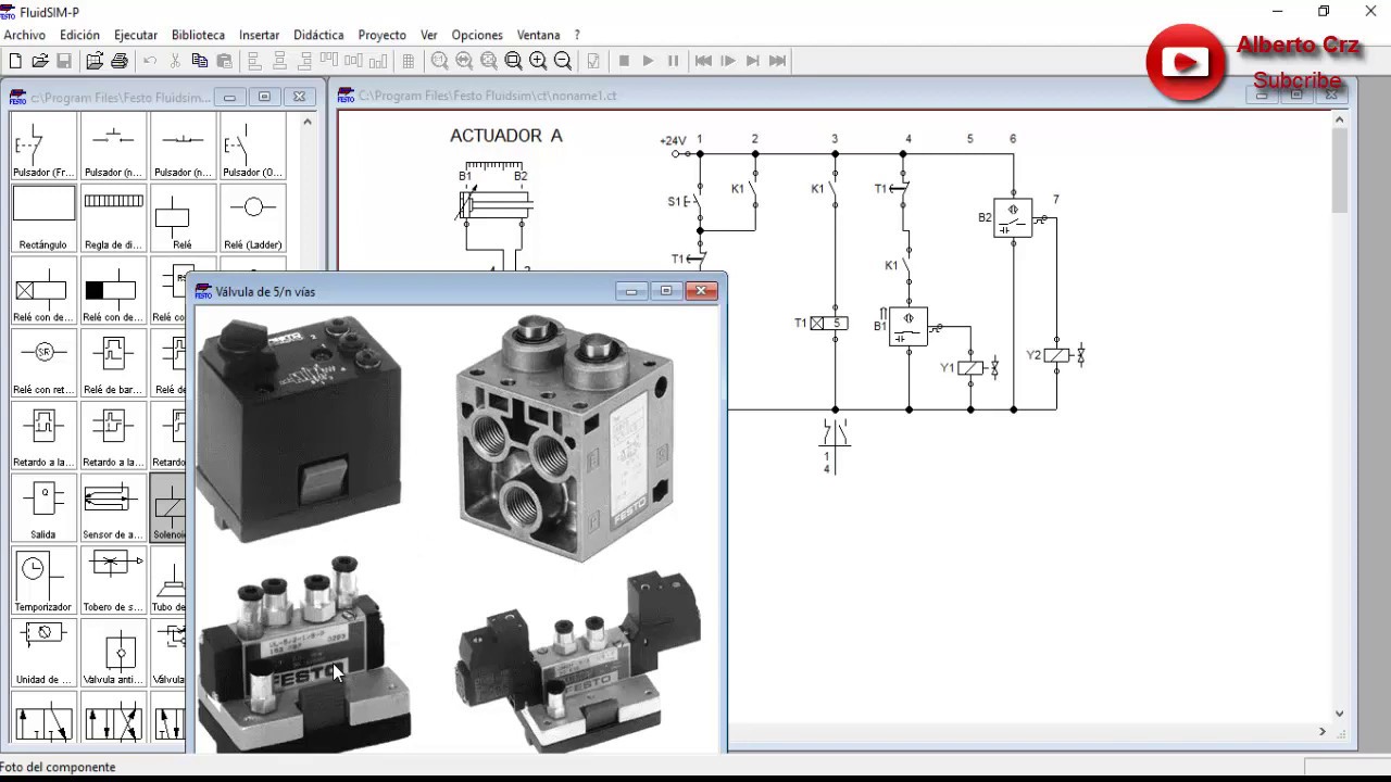 FluidSIM Electroneumatica Controlado por un Temporizador Circuito Vaivén