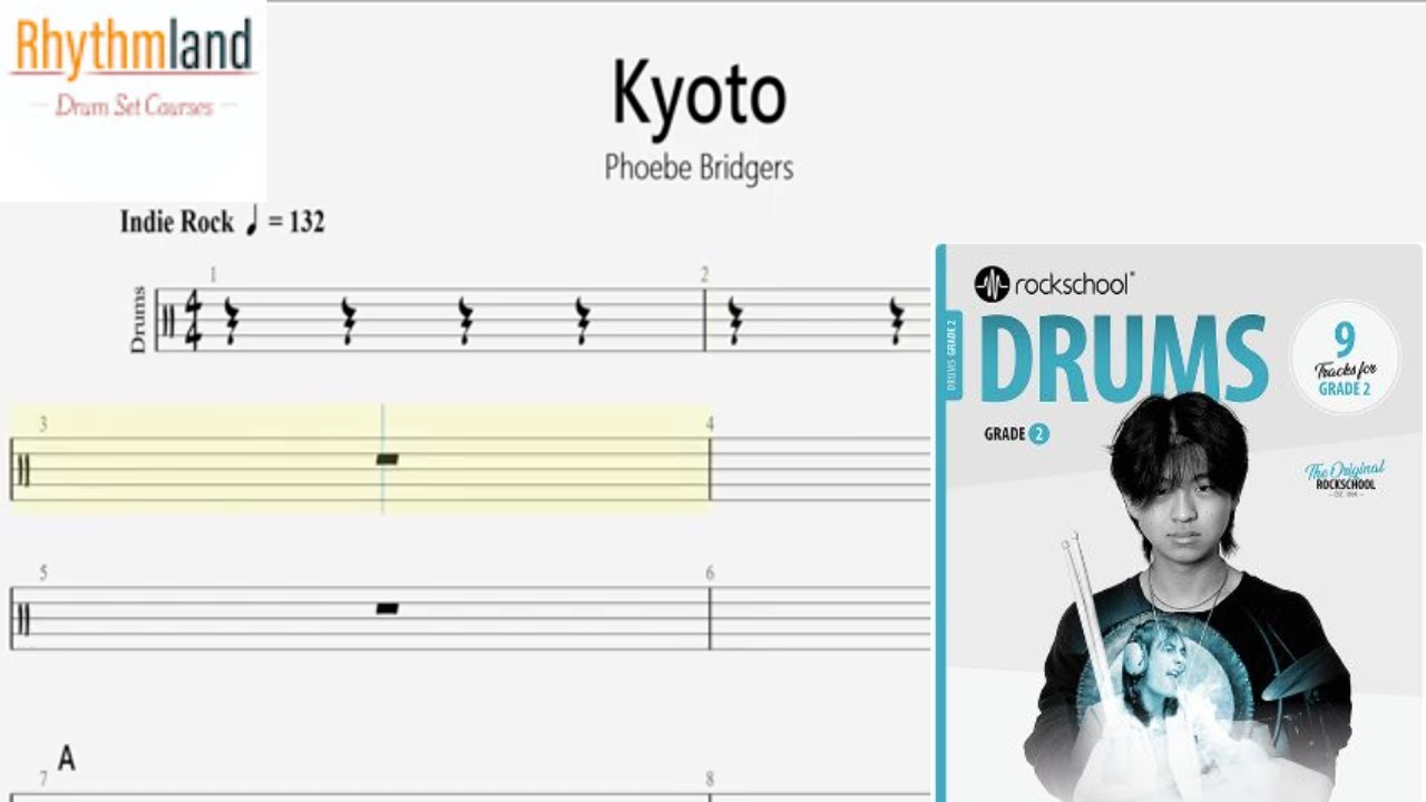 'Kyoto'  - Rockschool Grade 2 Drum Score | Full Play-Along + Notation (2024)