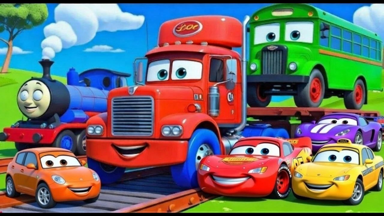 TRANSPORTING PIXAR CARS & FRUITS WITH COLORED & JOHN DEERE vs CLAAS vs TRACTORS - BeamNG.drive