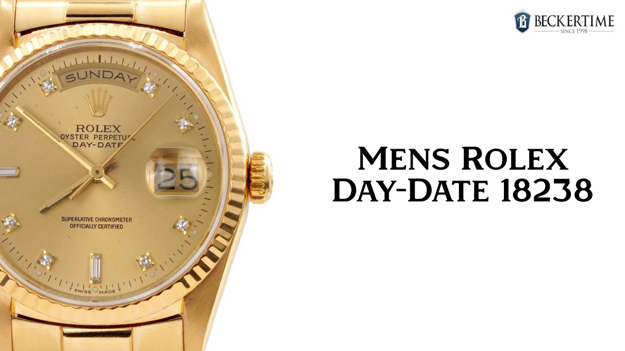 Mens Rolex 18K Gold Day-Date President Watch Champagne Diamond Dial 18238
