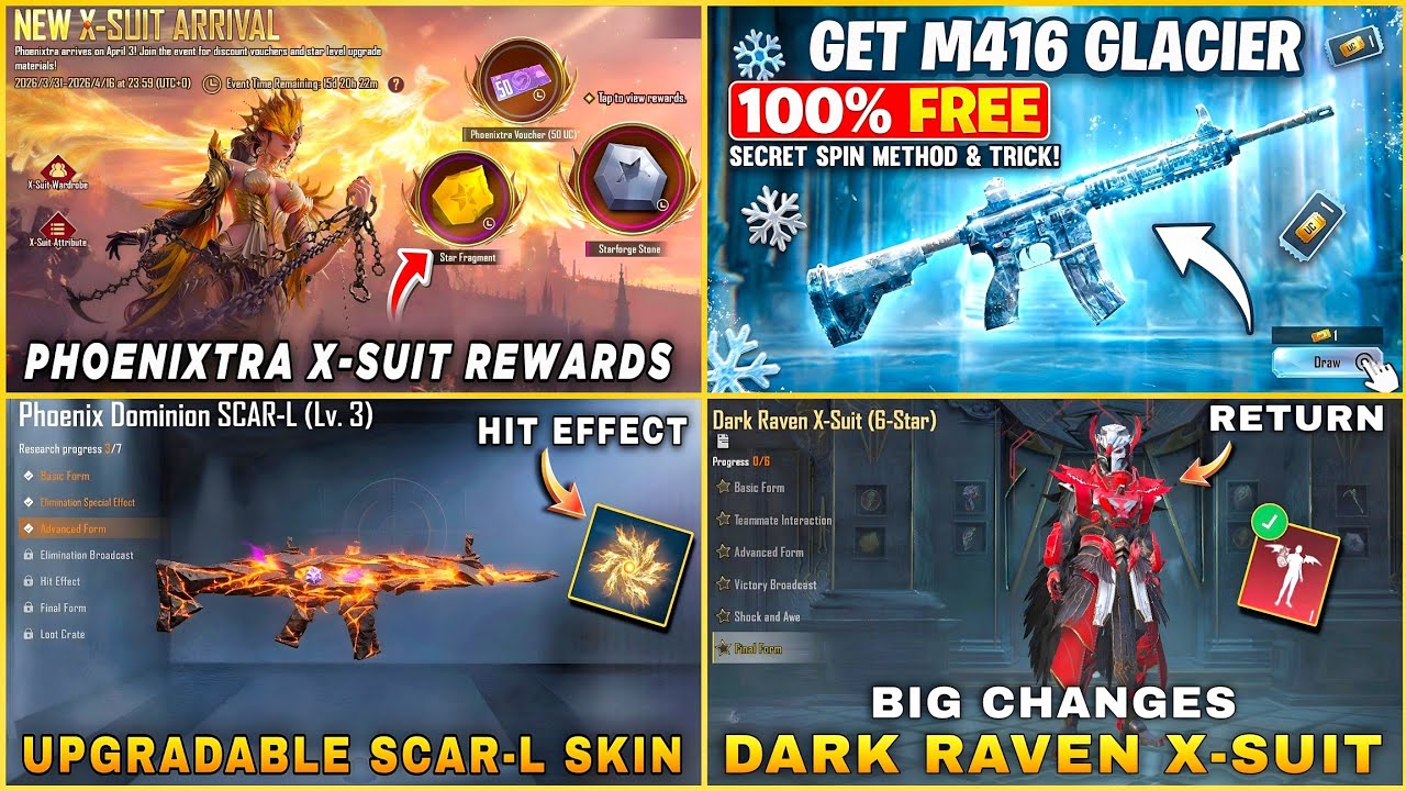 🔥 Phoenixtra X-SUIT 3D Leaks | Free M416 Glacier Trick | New SCAR-L Skin | Blood Raven X-SUIT 7 ⭐