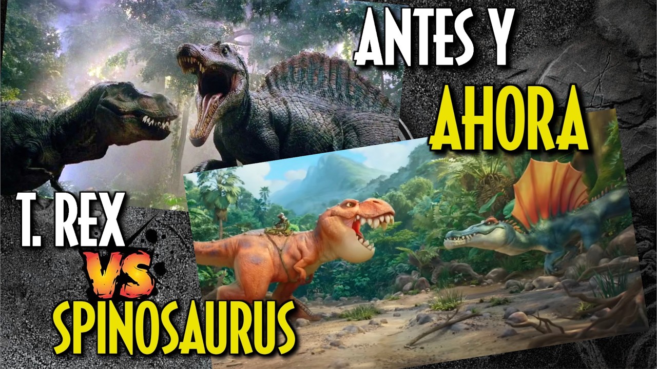 T. Rex vs Spinosaurus | Antes y Ahora | De Jurassic Park 3 a Paw Patrol: La Dino-Pel&iacute;cula