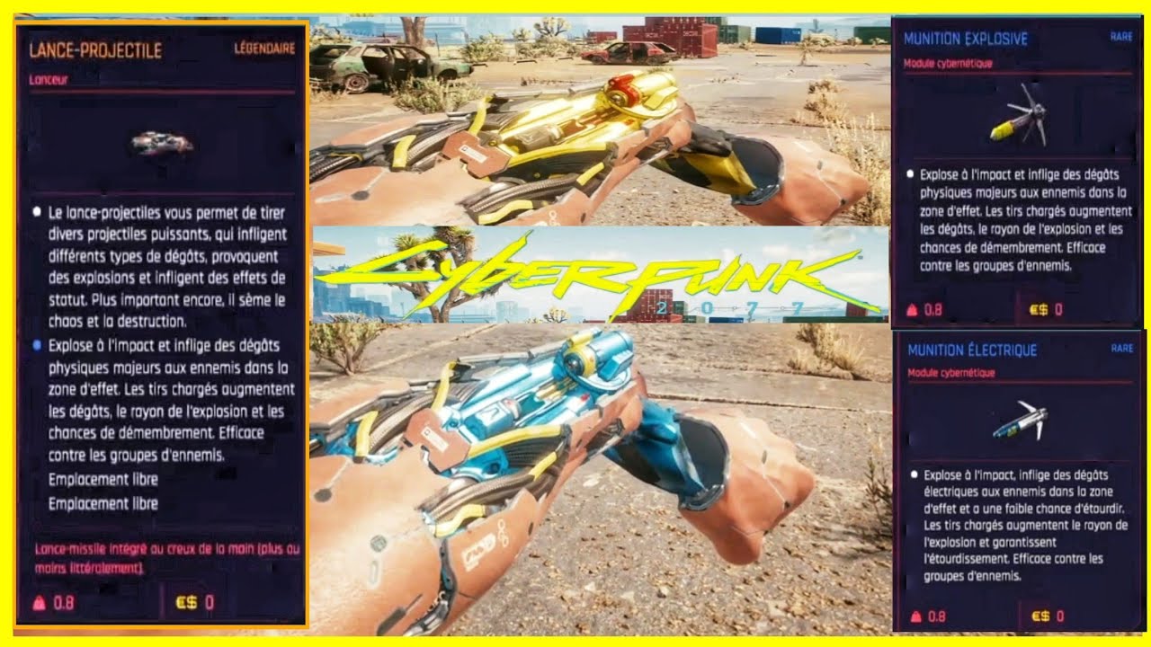 LANCE-PROJECTILE LÉGENDAIRE-3 MODULES: MUNITION EXPLOSIVE,INCENDIAIRES & ÉLECTRIQUE (Cyberpunk 2077)