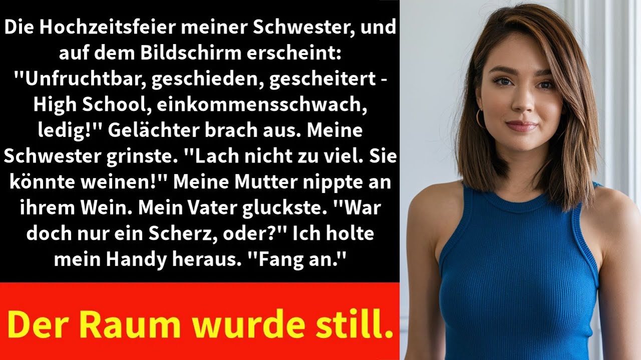 Die Hochzeitsfeier meiner Schwester, und auf dem Bildschirm erscheint: 
