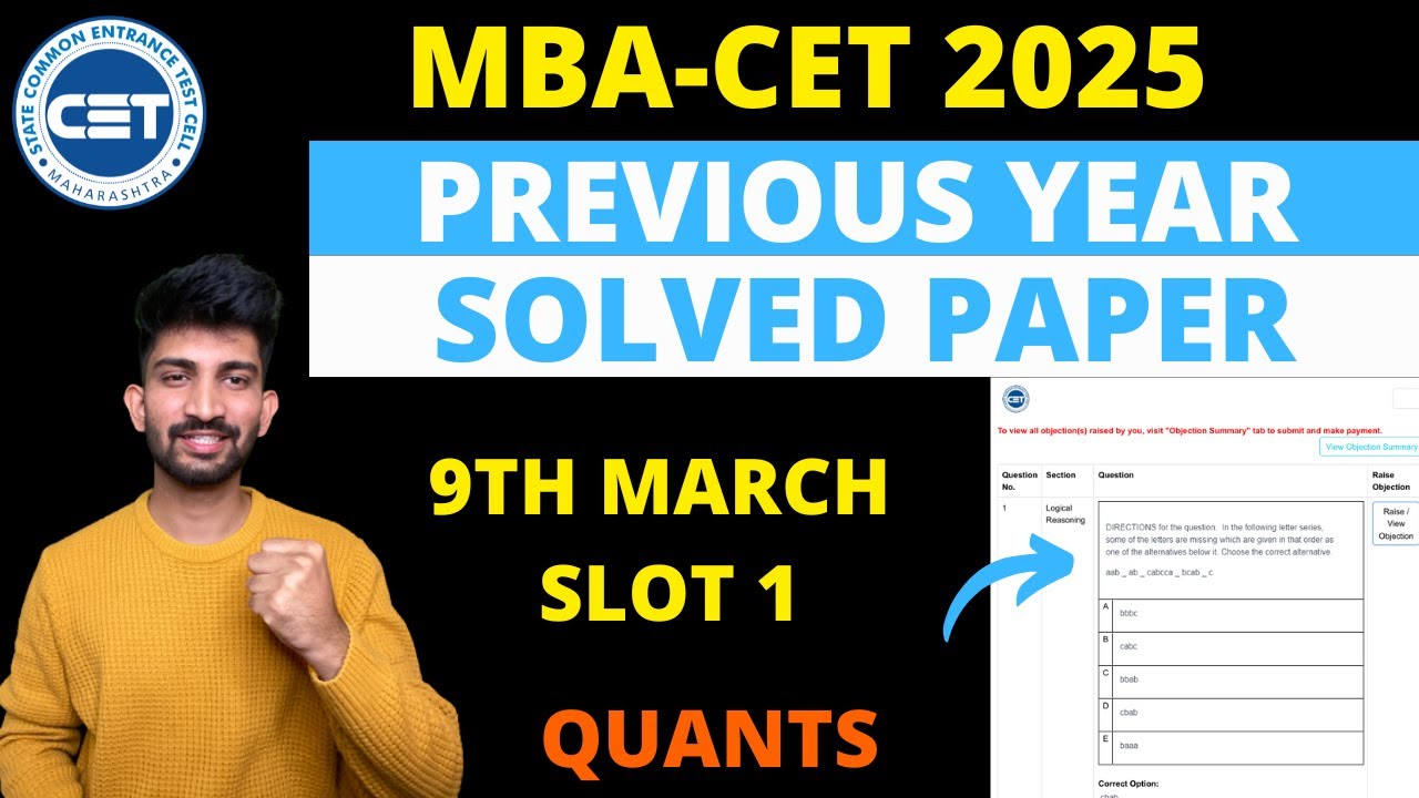 MBA CET 9th March Slot 1 Solved Question Paper | Mba cet Previous Year Question Paper with Solution