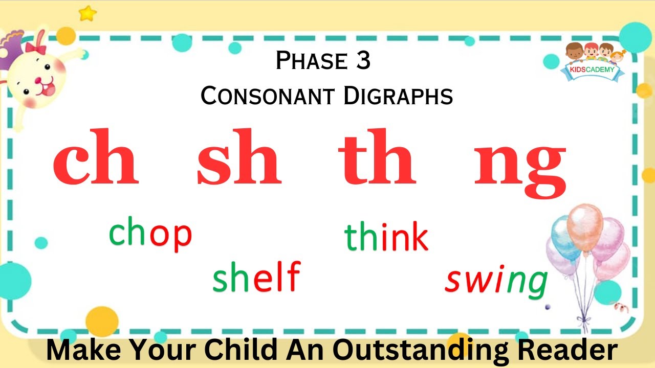 Easy way to teach kids consonant digraphs | Digraphs ch sh th ng with words & pictures | Kidscademy