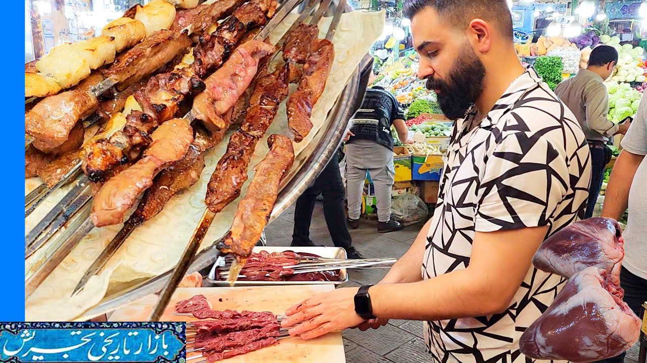 Hot Organ Meats Kabab in Tajrish bazaar of Iran | JIGAR !!!