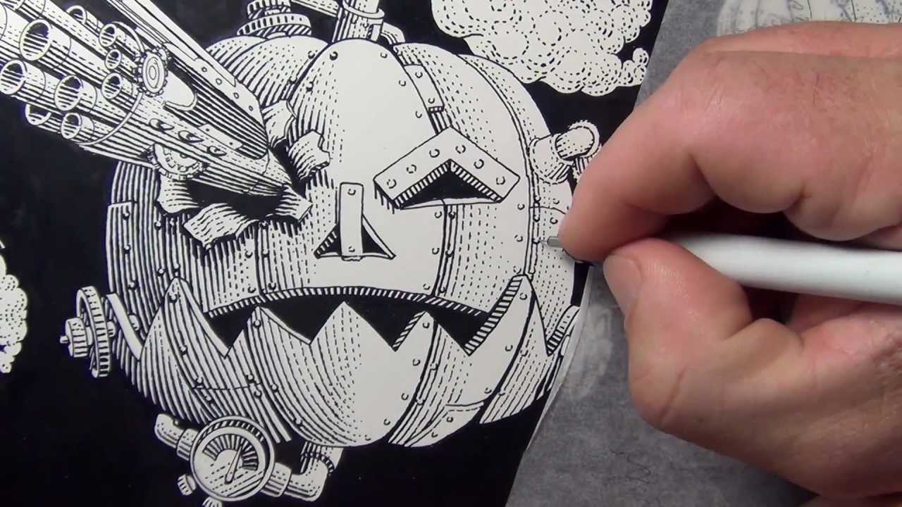 Scratchboard Illustration for Steamworks Beer Label